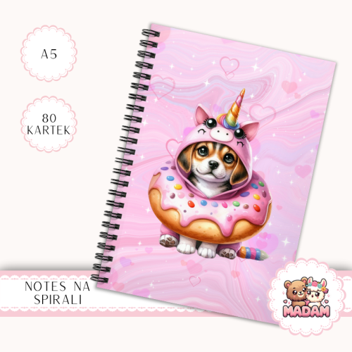 Notes A5 w kropki 80 kartek Piesek w Donucie Jednorożec MaDam Creative