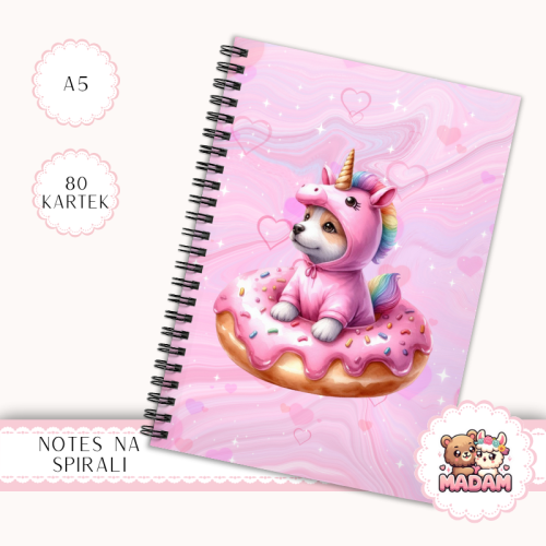 Notes A5 w kropki 80 kartek Pies Jednorożec Pastelowy Donut MaDam Creative