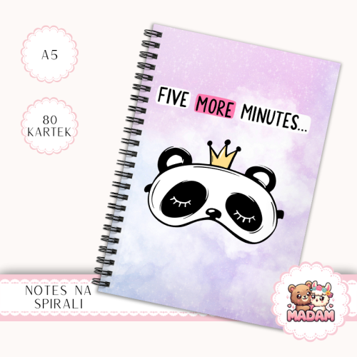 Notes A5 w kropki 80 kartek Panda Five More Minutes MaDam Creative