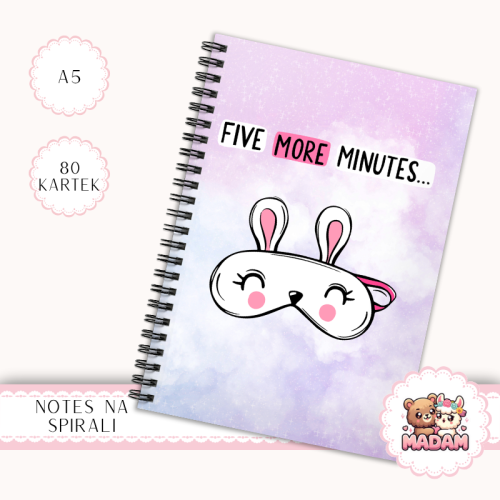 Notes A5 w kratkę 80 kartek Królik Five More Minutes MaDam Creative