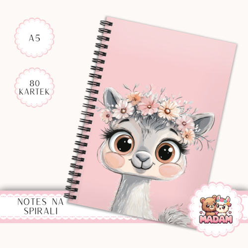 Notes A5 gładki 80 kartek Lama w Wianku Pastelowy Styl 2 MaDam Creative