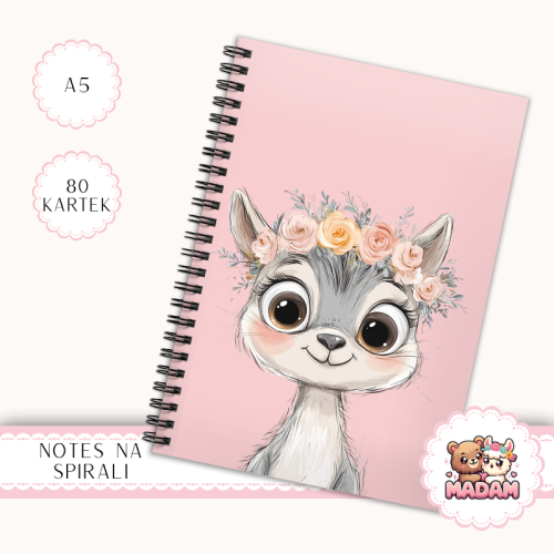 Notes A5 w kratkę 80 kartek Lama w Wianku Pastelowy Styl MaDam Creative