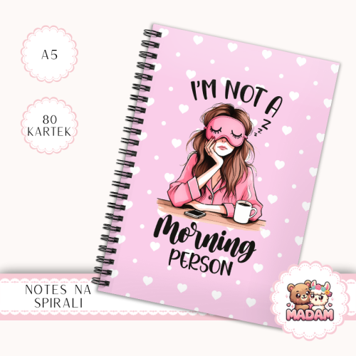 Notes A5 w kratkę 80 kartek I’m Not a Morning Person Dziewczyna MaDam Creative
