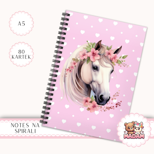 Notes A5 gładki 80 kartek Koń w Kwiatach Różowe Serduszka MaDam Creative