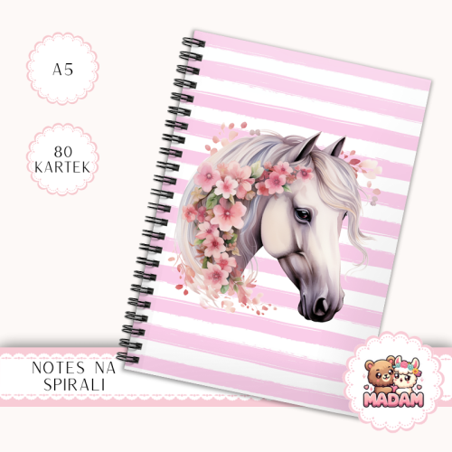 Notes A5 w kropki 80 kartek Koń z Kwiatami Pastelowe Paski MaDam Creative