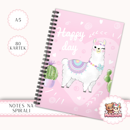 Notes A5 w kropki 80 kartek Lama Happy Day Różowy Styl MaDam Creative