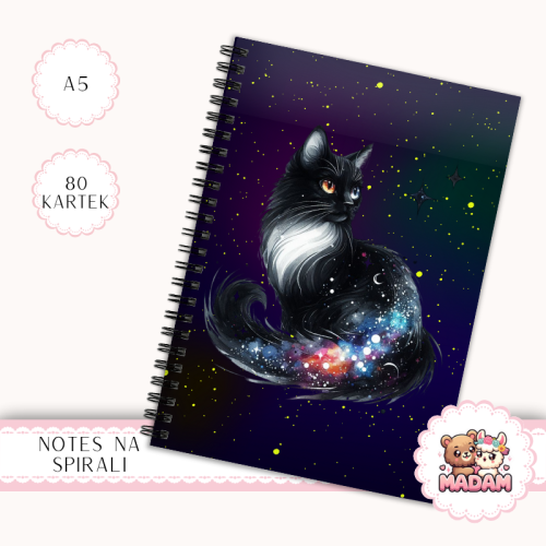 Notes A5 w kropki 80 kartek Kot Galaxy Nocne Niebo MaDam Creative