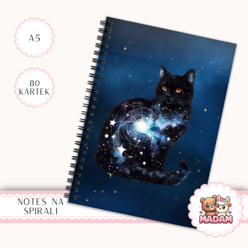 Notes A5 w kropki 80 kartek Kot Kosmos Planety Nocny Styl MaDam Creative