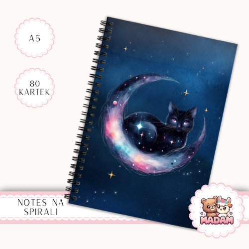 Notes A5 w kropki 80 kartek Kot na Księżycu Galaxy MaDam Creative
