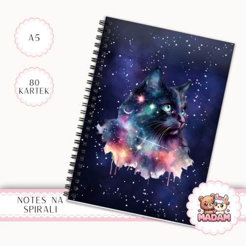 Notes A5 w kratkę 80 kartek Kot Galaxy Kosmiczny Styl MaDam Creative