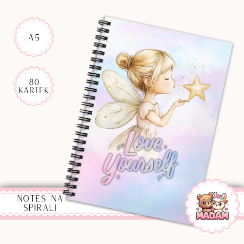 Notes A5 w kratkę 80 kartek Wróżka Love Yourself Pastelowy MaDam Creative