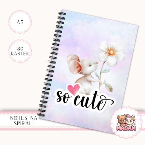 Notes A5 w kropki 80 kartek Myszka So Cute z Kwiatkiem MaDam Creative