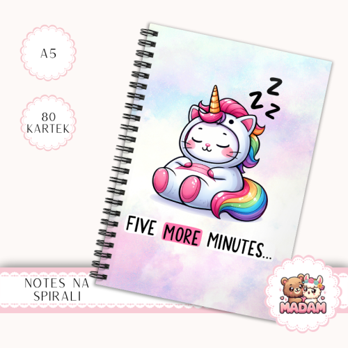 Notes A5 w kropki 80 kartek Jednorożec Five More Minutes MaDam Creative