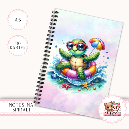 Notes A5 w kropki 80 kartek Żółw w Okularach Letni Styl MaDam Creative