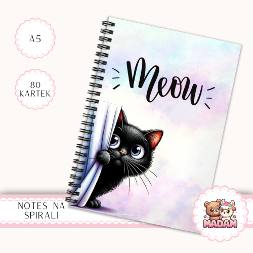 Notes A5 gładki 80 kartek Kot Meow za Zasłoną MaDam Creative