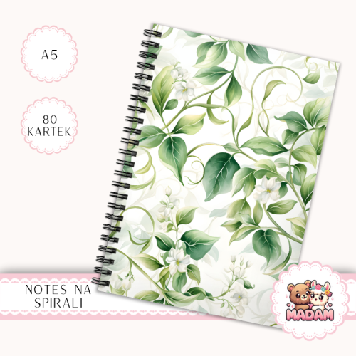 Notes A5 w kropki 80 kartek Zielone Pnącza Roślinny Motyw MaDam Creative