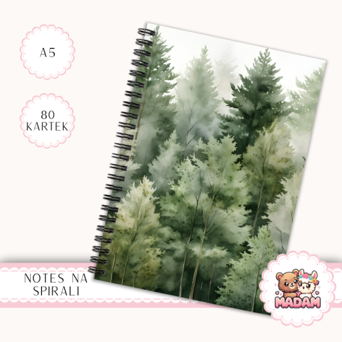 Notes A5 gladki 80 kartek Akwarelowy Las Zielony Spokój MaDam Creative