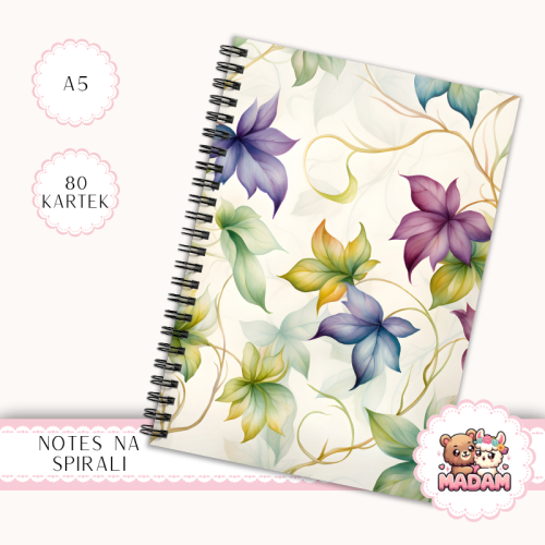 Notes A5 w kropki 80 kartek Kwiaty Vintage na Jasnym Tle MaDam Creative