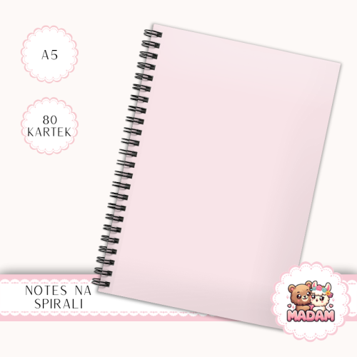 Notes A5 w kratkę 80 kartek Jednokolorowy Pastelowy Pudrowy Róż MaDam Creative