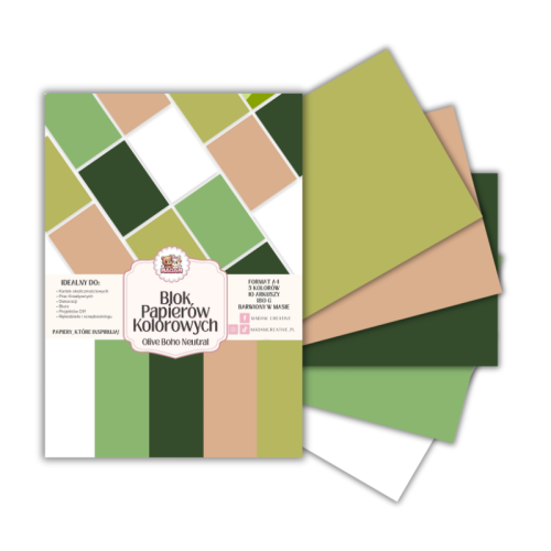 Blok papierów kolorowych A4 180g 10 arkuszy Olive Boho Neutral, MaDam Creative