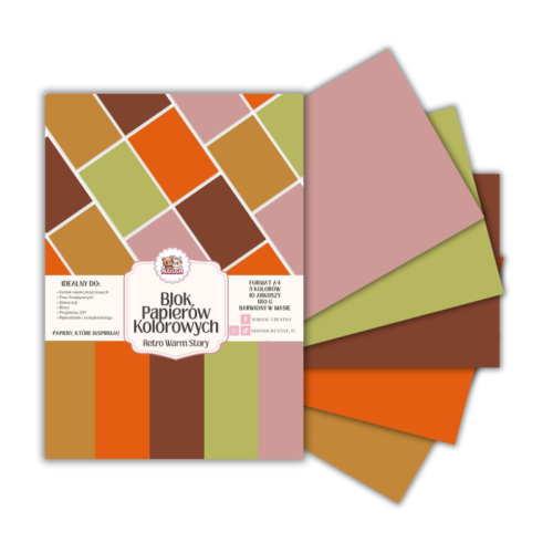 Blok papierów kolorowych A4 180g 10 arkuszy Retro Warm Story, MaDam Creative