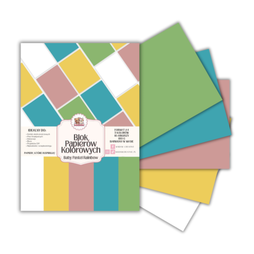 Blok papierów kolorowych A4 180g 10 arkuszy Baby Pastel Rainbow, MaDam Creative