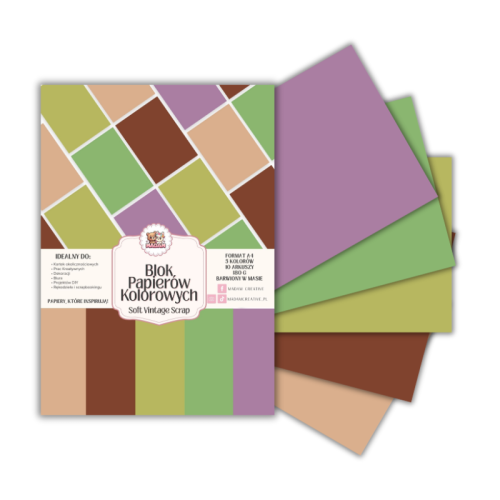 Blok papierów kolorowych A4 180g 10 arkuszy Soft Vintage Scrap, MaDam Creative