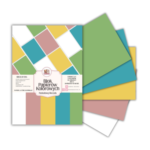 Blok papierów kolorowych A4 180g 10 arkuszy Pastelowy Chrzciny / Roczek, MaDam Creative