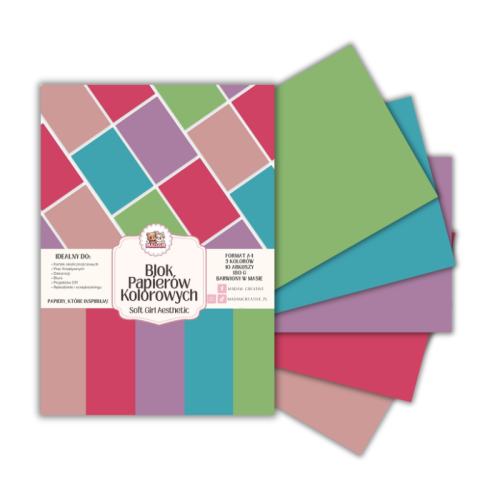 Blok papierów kolorowych A4 180g 10 arkuszy Soft Girl Aesthetic, MaDam Creative