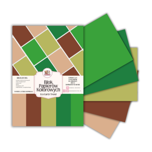 Blok papierów kolorowych A4 180g 10 arkuszy Eco Earth Trend, MaDam Creative