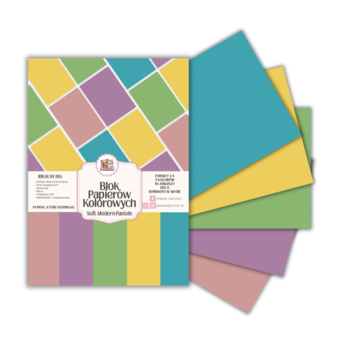Blok papierów kolorowych A4 180g 10 arkuszy Soft Modern Pastels, MaDam Creative