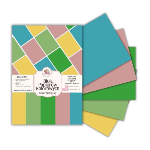 Blok papierów kolorowych A4 180g 10 arkuszy Easter Spring Joy, MaDam Creative