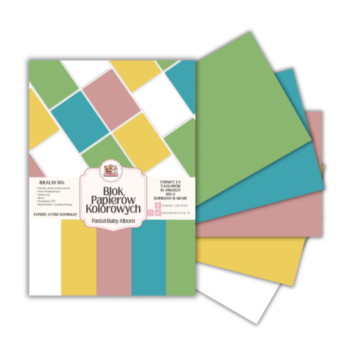 Blok papierów kolorowych A4 180g 10 arkuszy Pastel Baby Album, MaDam Creative