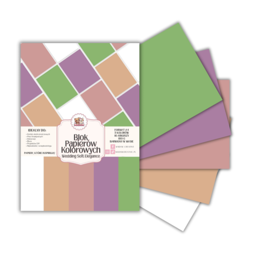 Blok papierów kolorowych A4 180g 10 arkuszy Wedding Soft Elegance, MaDam Creative