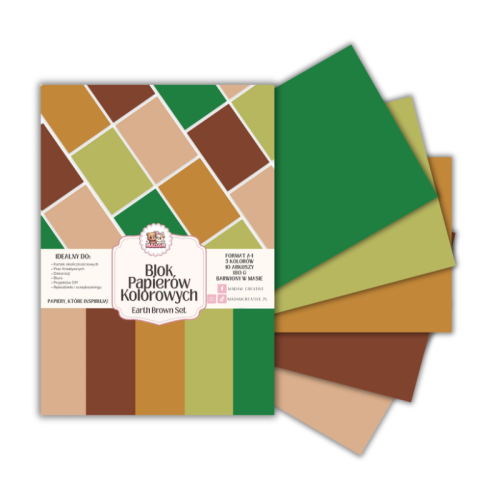 Blok papierów kolorowych A4 180g 10 arkuszy Earth Brown Set, MaDam Creative