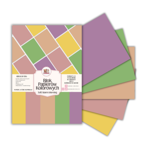 Blok papierów kolorowych A4 180g 10 arkuszy Soft Warm Morning, MaDam Creative