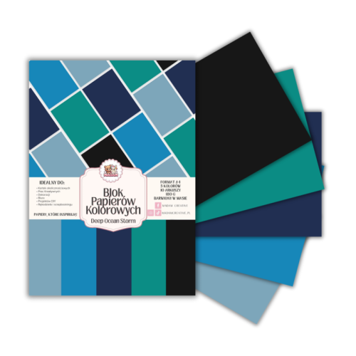 Blok papierów kolorowych A4 180g 10 arkuszy Deep Ocean Storm, MaDam Creative
