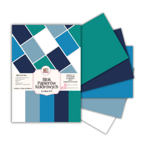 Blok papierów kolorowych A4 180g 10 arkuszy Ice Blue Pro, MaDam Creative