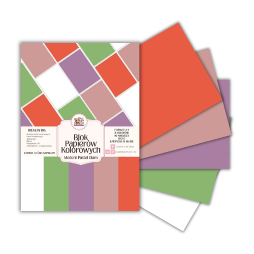 Blok papierów kolorowych A4 180g 10 arkuszy Modern Pastel Glam, MaDam Creative