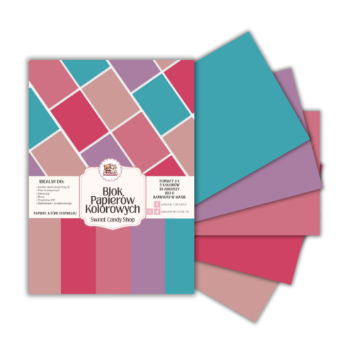 Blok papierów kolorowych A4 180g 10 arkuszy Sweet Candy Shop, MaDam Creative