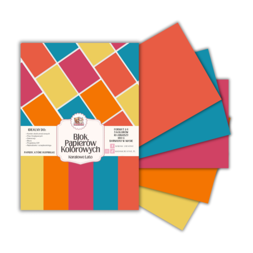 Blok papierów kolorowych A4 180g 10 arkuszy Koralowe Lato, MaDam Creative