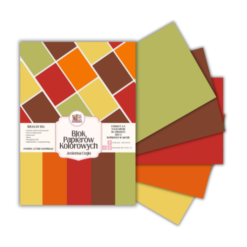 Blok papierów kolorowych A4 180g 10 arkuszy Jesienna Cegła, MaDam Creative