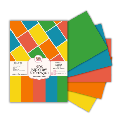 Blok papierów kolorowych A4 180g 10 arkuszy Summer Candy, MaDam Creative