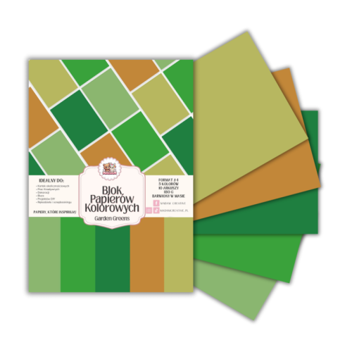 Blok papierów kolorowych A4 180g 10 arkuszy Garden Greens, MaDam Creative
