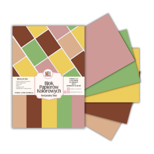Blok papierów kolorowych A4 180g 10 arkuszy Rustykalny Ślub, MaDam Creative