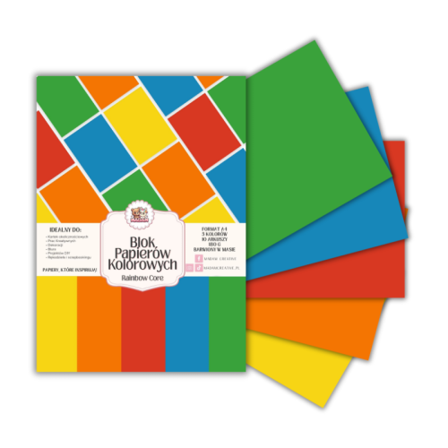 Blok papierów kolorowych A4 180g 10 arkuszy Rainbow Core, MaDam Creative