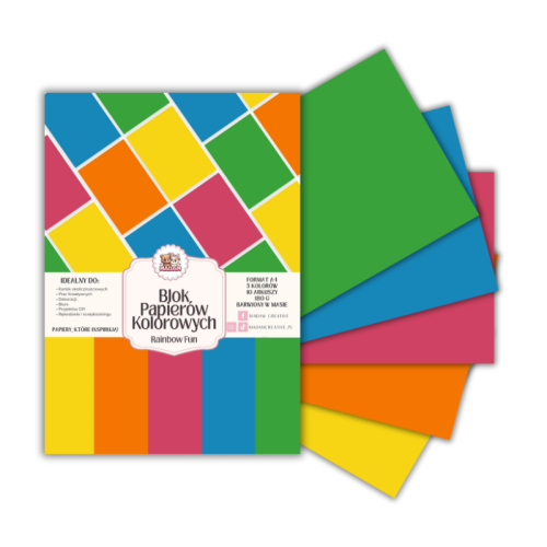 Blok papierów kolorowych A4 180g 10 arkuszy Rainbow Fun, MaDam Creative