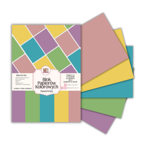 Blok papierów kolorowych A4 180g 10 arkuszy Pastel Pretty, MaDam Creative