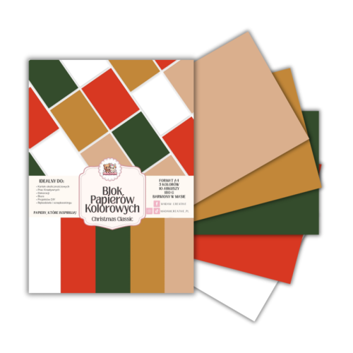 Blok papierów kolorowych A4 180g 10 arkuszy Christmas Classic, MaDam Creative