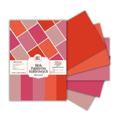 Blok papierów kolorowych A4 180g 10 arkuszy Pink Lovers, MaDam Creative